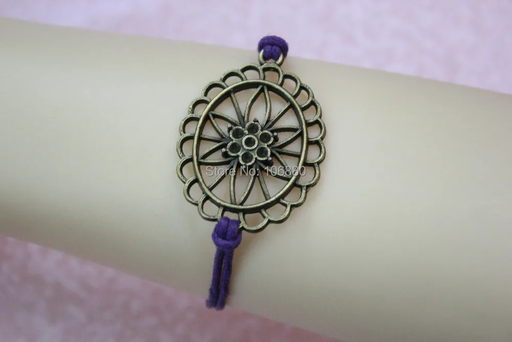 wholesale Ancient bronze hollow oval bracelet purple wax rope charm gift friendship | Украшения и аксессуары