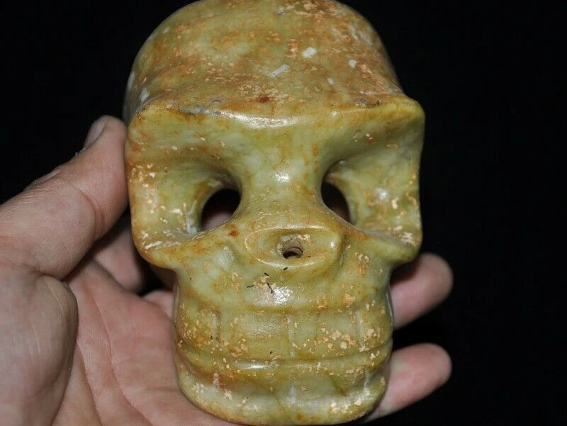 Hongshan green Old jade китайский фэн-шуй голова скелета череп вырезанный вручную | Дом и