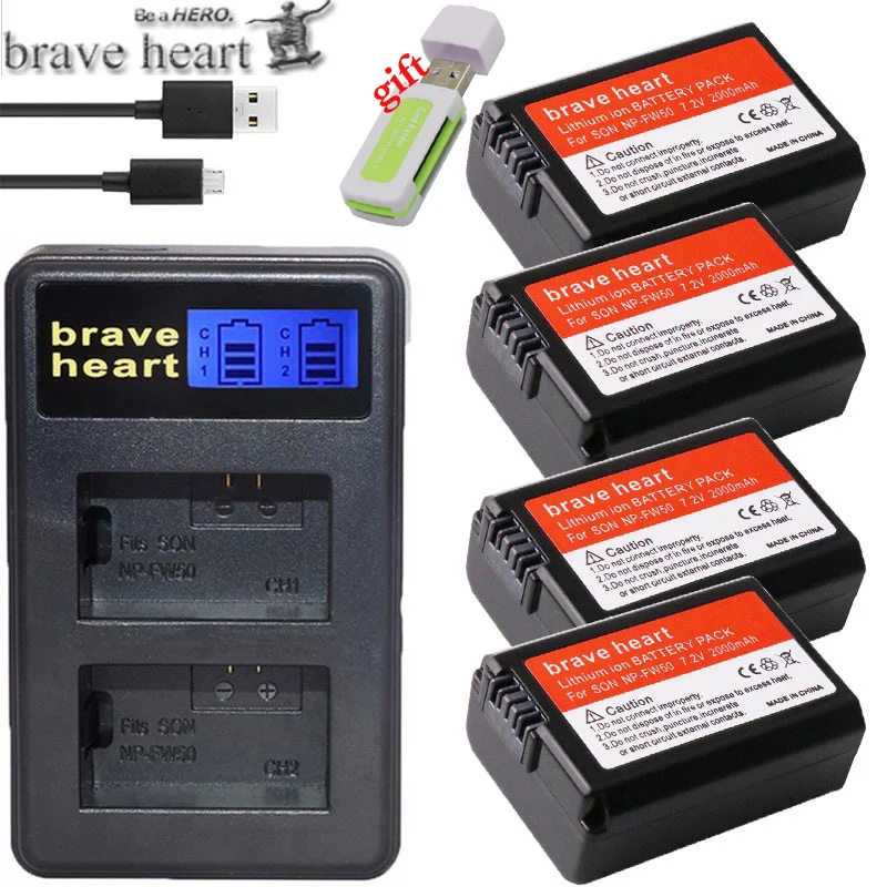 Комплект из 4 предметов NP-FW50 NP FW50 FW50 Батарея+ ЖК-дисплей USB Dual Зарядное устройство для sony A6000 5100 a3000 a35 A55 a7s II alpha 55 alpha 7 A72 A7R Nex7 NE - Цвет: charger and 4battery