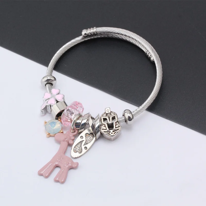 pin deer bracelet Hello Cat Браслеты Сеть Подвески Браслет Femme подарки для Для женщин Нержавеющая сталь Jewelry браслет Bizuteria - Окраска металла: pin deer bracelet