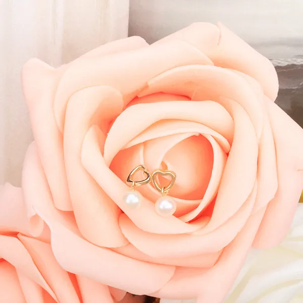 9K желтое золото серьги из натурального пресноводного жемчуга сердце круглые