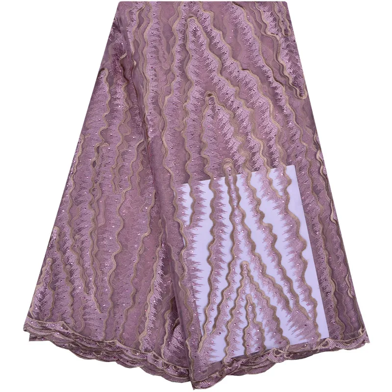 

2018 Latest Purple French Nigerian Laces Fabric High Quality Tulle African Laces Fabric Wedding African French Tulle Lace A1228