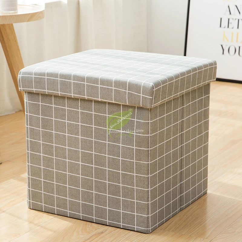 Многофункциональный табурет из хлопка и льна для взрослых домашний модный пуф