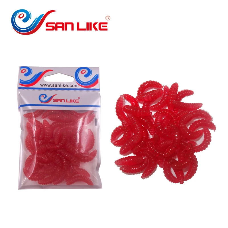 40pcs/lot fishing lures Smell red worm soft bait worms 2cm 0.4g maggot Grub Soft Lure hooks smell Worms Glow Shrimps Fish Lures | Спорт и