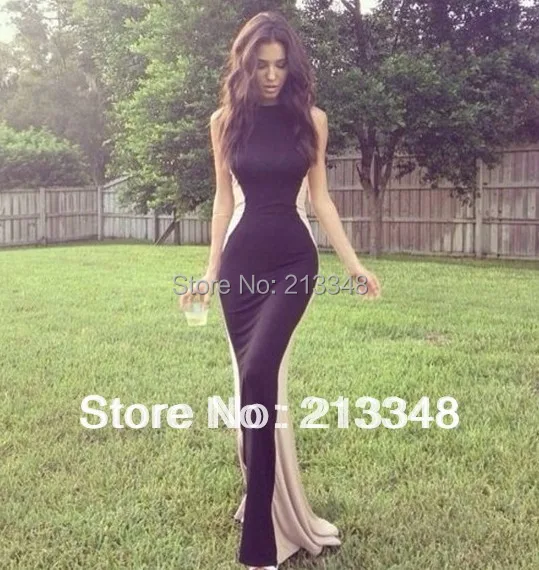 Бесплатная доставка 2016 anyfash Новое Модное Длинное платье в обтяжку цвет черный