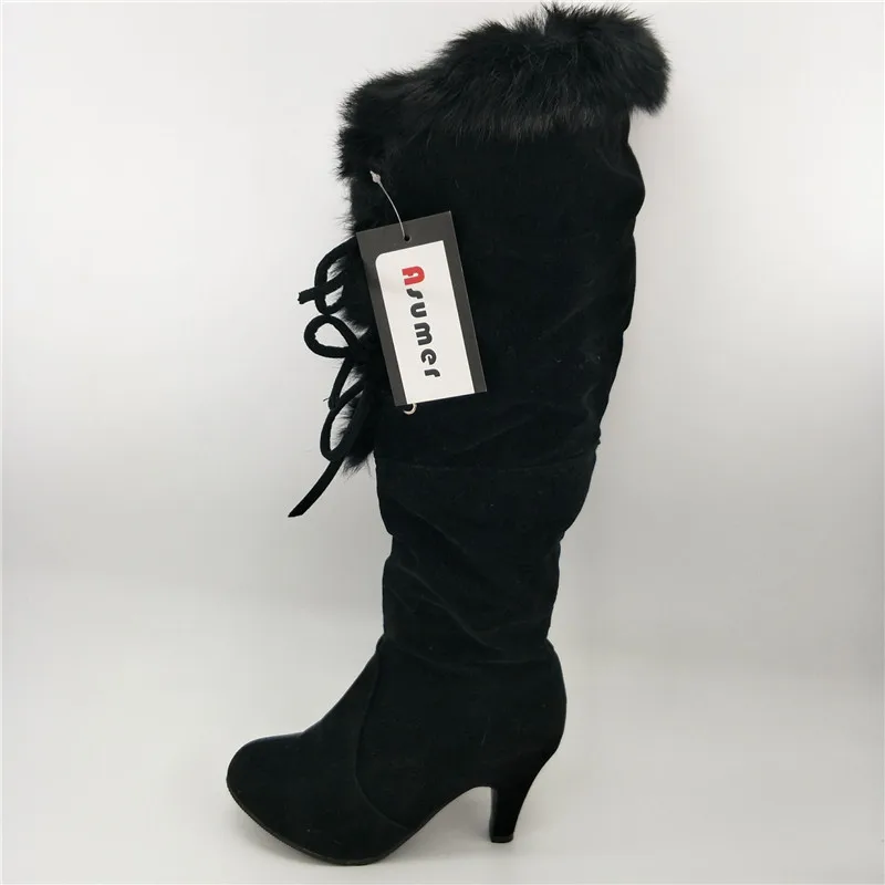 

Asumer 2020 hot sale new arrive women boots fashion lace up flock knee high boots solid color high heels winter boots