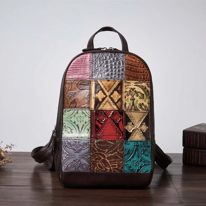 AETOO New retro European and American embossed leather bag first layer cowhide shoulder female backpack | Багаж и сумки