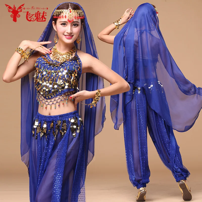 Индийское танцевальное платье (маленькие перцевые топы + блестящие брюки