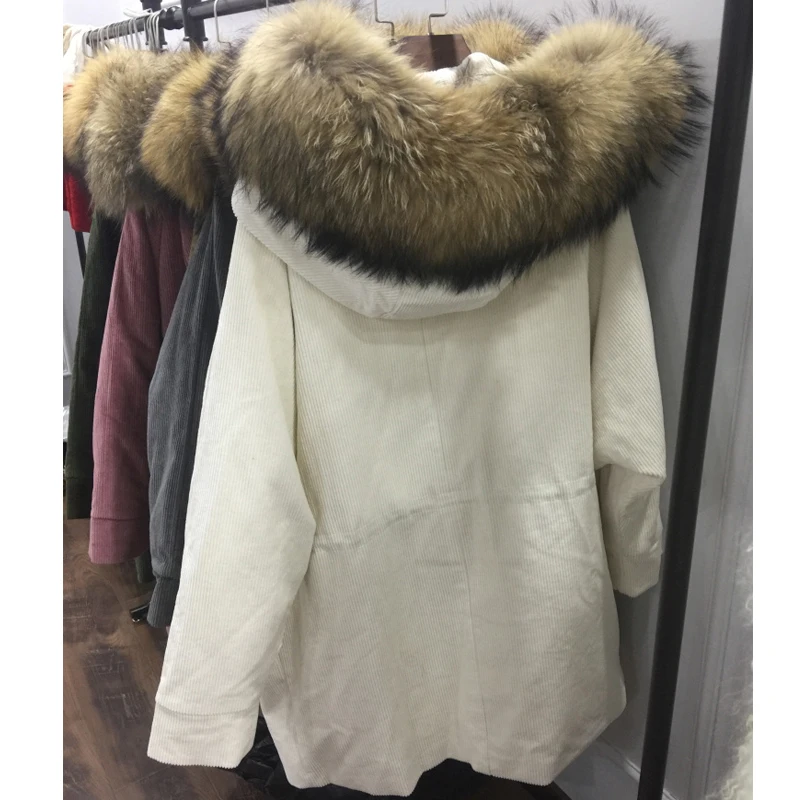 Большой Размеры 2018 зима Для женщин s парки натуральный мех енота меховой воротник