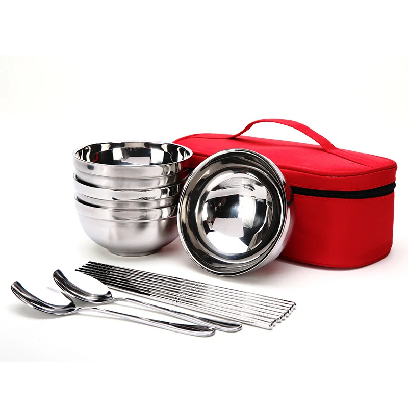 Travelsky 1/2/4 Outdoor Tableware Portable Eco Family Picnic Steel Bowl Spoon Chopsticks Stainless Camping Tablewear Set bags | Спорт и