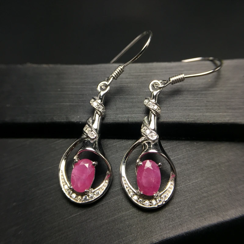 

Almei Verified Ruby Drop Earrings for Women, 925 Sterling Silver, 4*6mm Wedding Jewelry with Velvet Box Certificate FR133