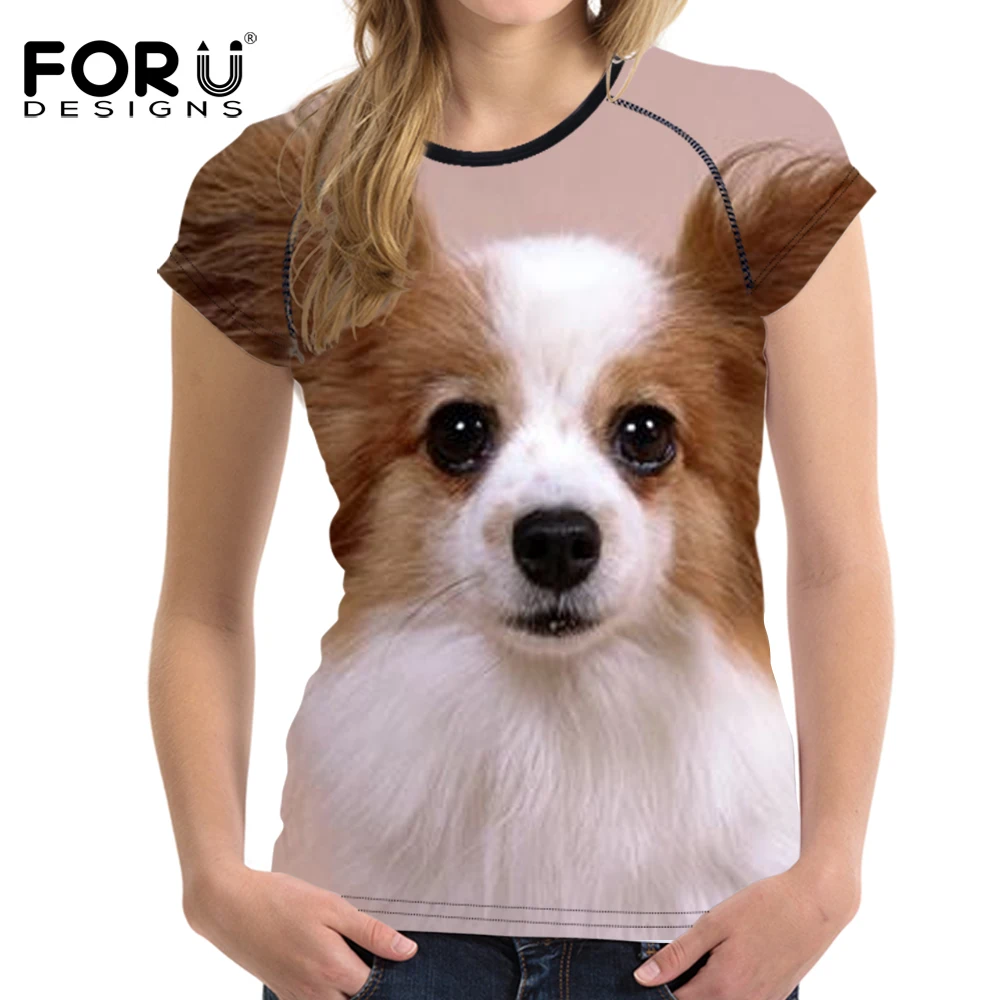 FORUDESIGNS/Летняя женская футболка с 3D принтом собаки женские топы круглым вырезом и