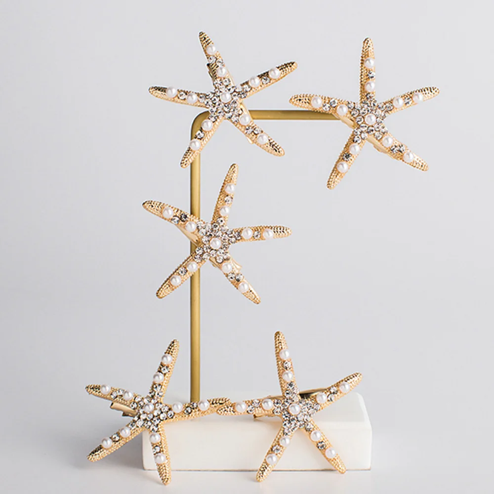 

Fashion Full Crystal Pearl Starfish Hairpin Hair Barrettes Accessories Large Rhinestone Hair Clip Headwear For Women Girls