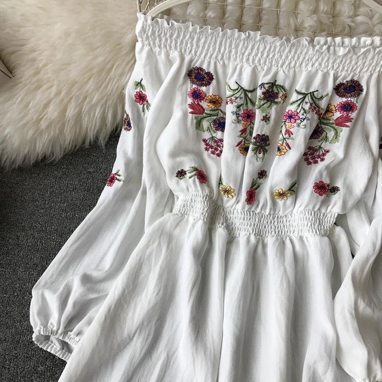 ALPHALMODA, новинка, милое женское платье с цветочной вышивкой, с вырезом лодочкой, с длинным рукавом, с высокой талией, женское повседневное весеннее платье