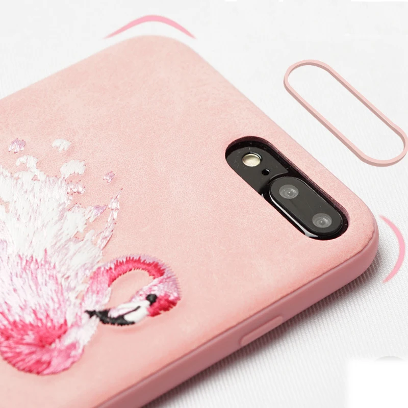 Блестящая Серия милый 3D вышивка Фламинго мягкая кожа PU чехол для IPhone X XS XR Max