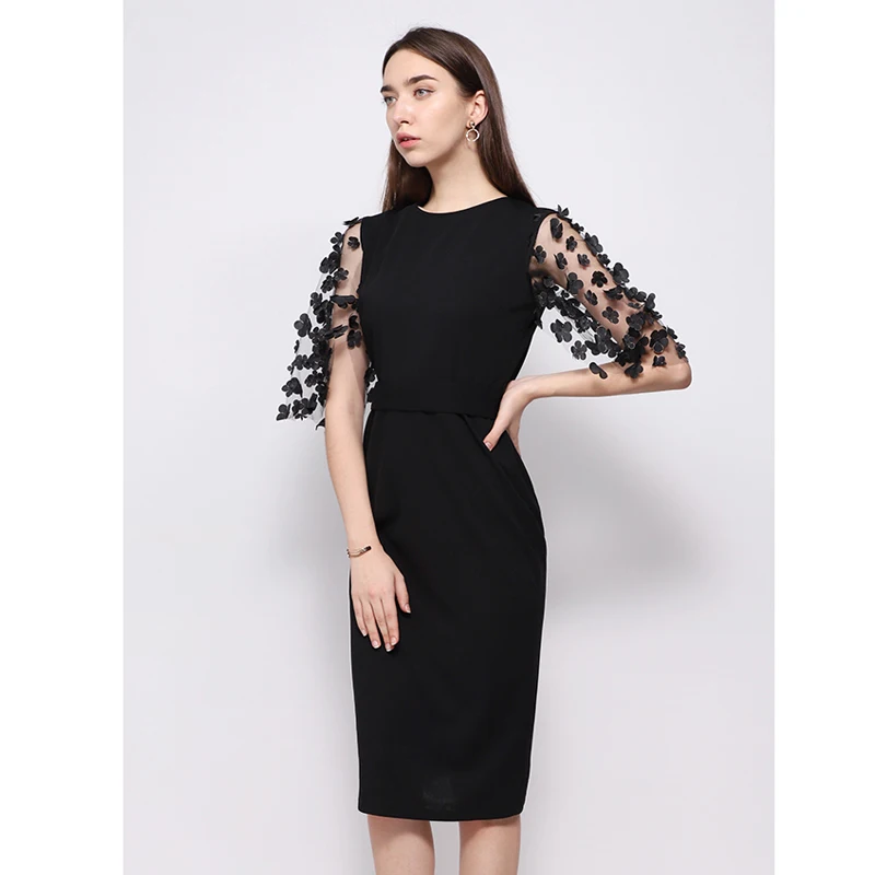 Платье Карандаш однотонное с коротким рукавом в винтажном стиле|Женские платья| |