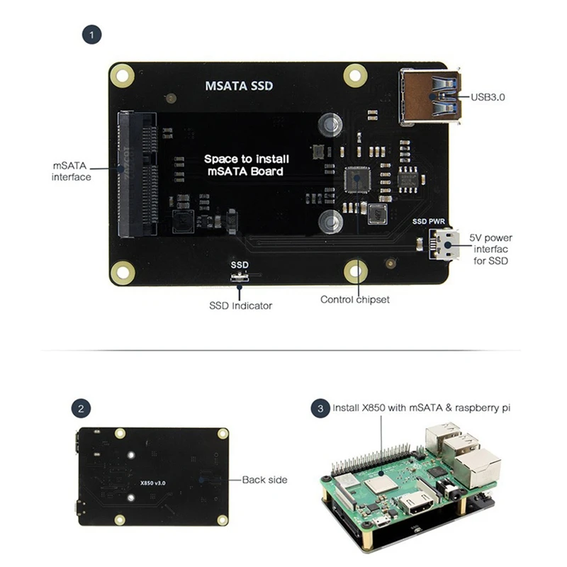 Raspberry Pi 3 Model B + (Plus)/3B Msata Ssd Плата расширения X850 V3.0 Usb 0 плата Модуль для | Компьютеры и