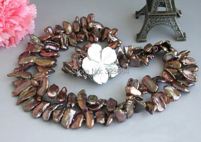 2row 17 &quot 18 мм кофе biwa дэнс пресной воды искусственный жемчужное ожерелье|pearl necklace|cultured pearl necklacecultured pearls |