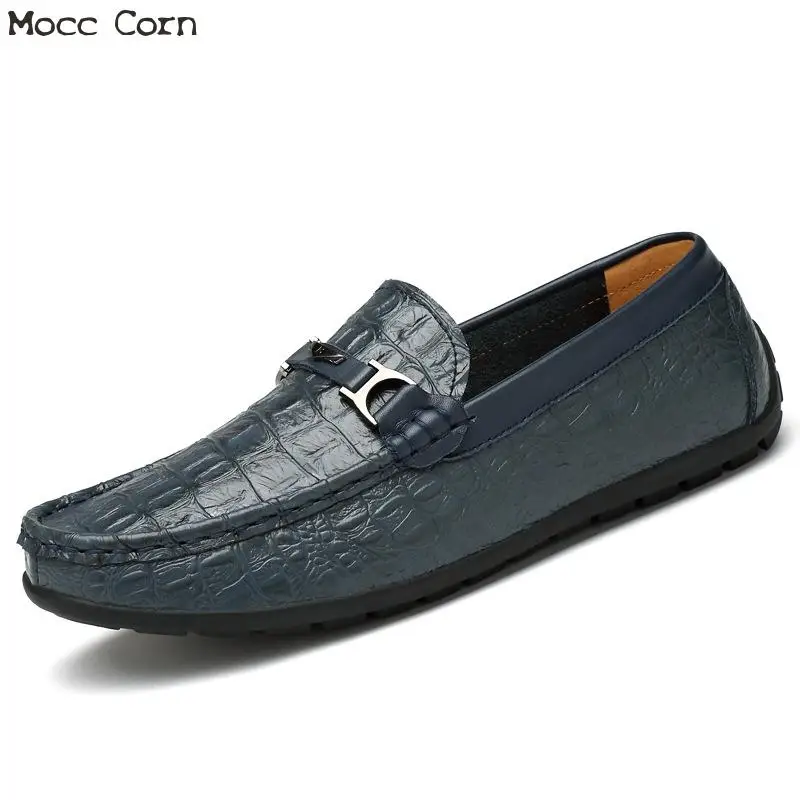 Plus Size 38~47 Men Genuine Leather Loafers Crocodile Shoes Breathable Mens Driving Spring Slip On Flats Moccasins Homme | Обувь