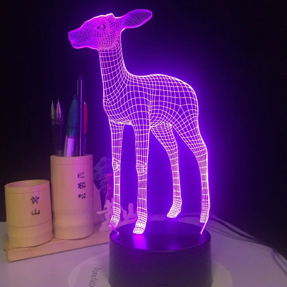 3D светодиодный светильник USB милый маленький олень 7 Красочные ночной Светильник