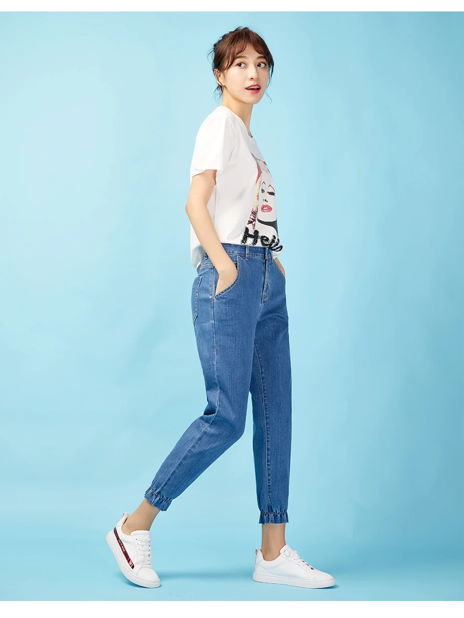 LEIJIJEANS Новое поступление весна средняя талия Свободные повседневные женские джинсы светильник синий бойфренд стиль размера плюс свободные женские джинсы 9034