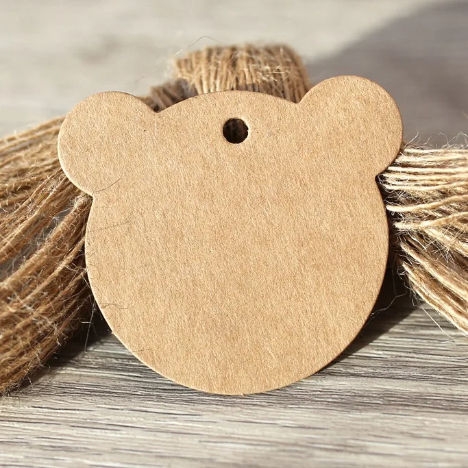 Brown Голова Медведя крафт бумажные бирки Садоводство Этикетки DIY Свадебное приглашение пустой Ремесло Подарочная бирка 6x6 см 100 шт/партия - Цвет: Brown