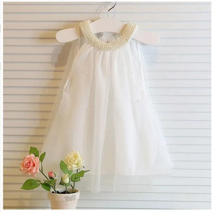 Children's Dress Fashion Baby Girls Pure Color Pearl Collar Tutu Princess Girl's Dresses Summer Style For Kids Clothes | Детская