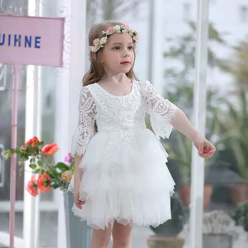 flare sleeve white Розничная ; коллекция 3/4 года; кружевное платье с рукавами для девочек; топ с блестками; газовое праздничное платье принцессы; детская одежда; E16900 - Цвет: flare sleeve white