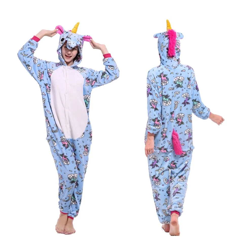 Kigurumi, женские детские пижамы единорога, унисекс, парные, цельный, мультяшный, косплей, костюм, животное, Onesie, пижамы для взрослых девочек, одежда для сна - Цвет: Blue sky horse 1