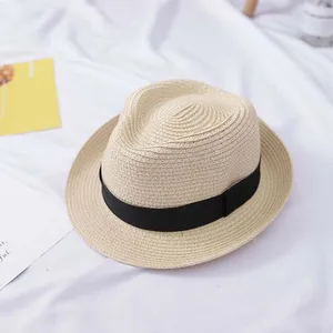 XEONGKVI Korean Pure Color Flanging Parent-child Fedora Hat SpringSummer Straw Hats For Men Boy fash in USA (United States)