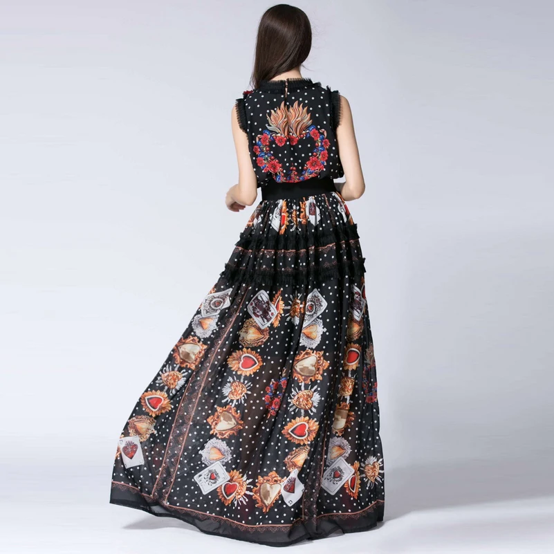 New 2017 Women Floor Length Sleeveless Elegant Rose Flower Print Floral Embroidery Vintage Long Dress Fashion Runway Maxi | Женская