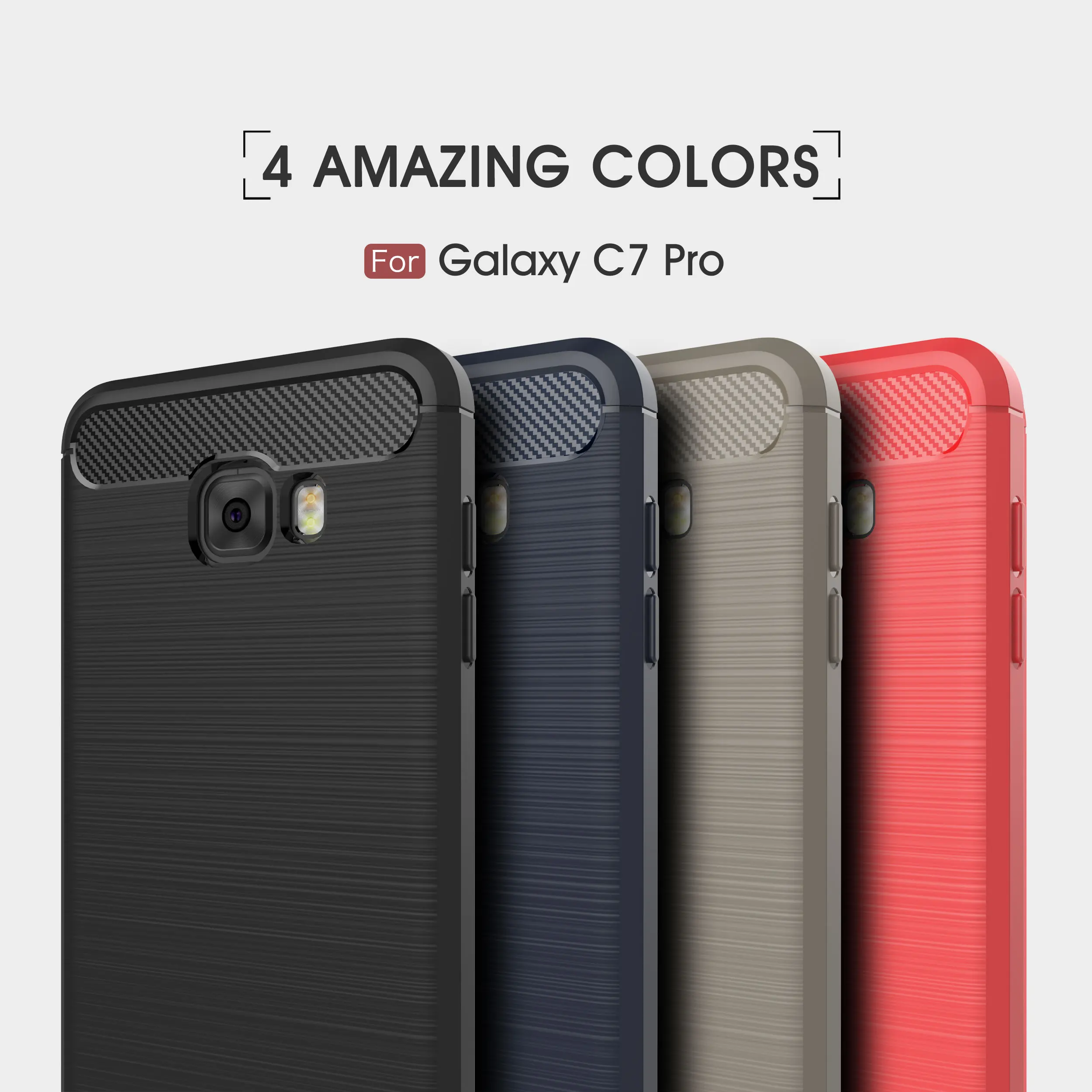 JUPOW Carbon Fiber Back Cover For Samsung Galaxy C7 Pro Soft TPU Ultra Slim Silicone Shockproof Case |