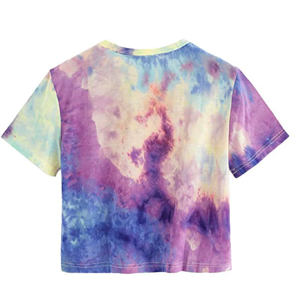 Женские летние топы, футболка с принтом Tie Dye, короткий рукав, топы с круглым вырезом, Повседневная футболка, женская одежда, Футболка harajuku