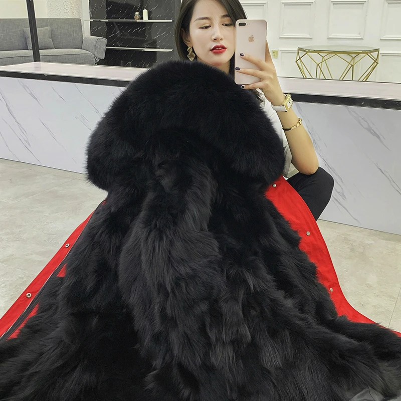 long (length 90cm) OFTBUY, пальто с натуральным мехом, зимняя куртка, Женская длинная парка, натуральный Лисий мех, толстая теплая верхняя одежда, отстегивается, уличная одежда, бренд класса люкс - Цвет: long (length 90cm)