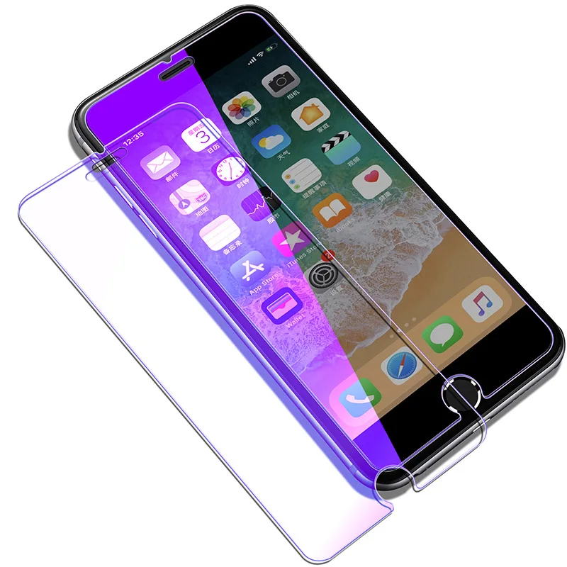 Защитное закаленное стекло 9H для iPhone 6, 7, 8, 6S Plus, 5, 5S, SE, 5C, X, XR, XS MAX, защитное стекло, пленка, анти-синий, фиолетовый, светильник