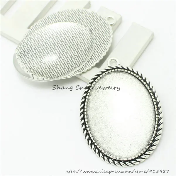 

3set two color Oval Cameo (Fit 30*40mm Dia) Pendant Blanks Settings Cabochon Pendant Settings+Clear Glass Cabochons 6D1068