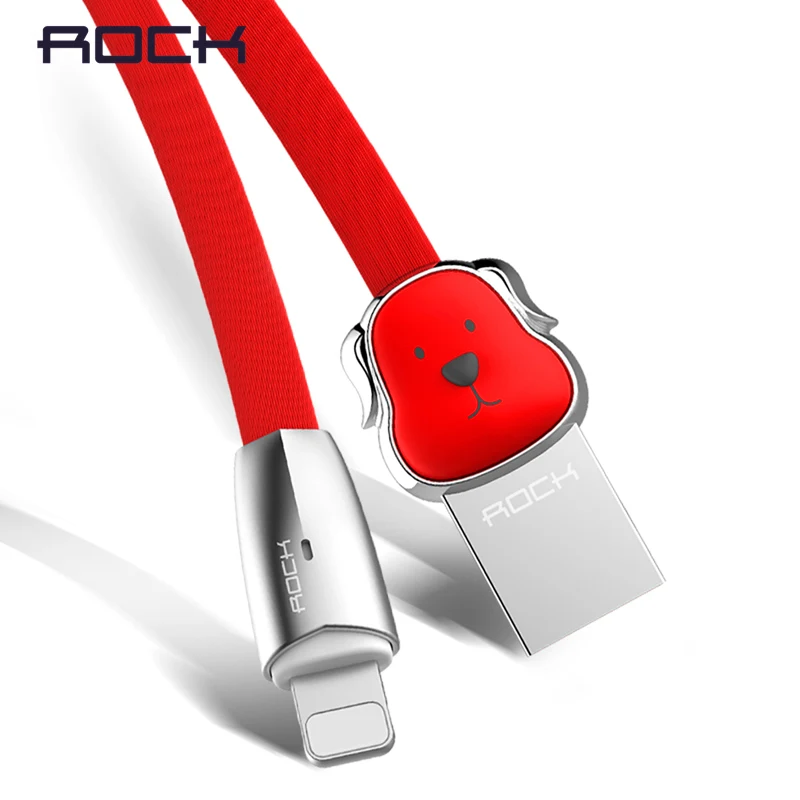 ROCK цинковый сплав талисман USB кабель для iPhone X SE 8 7 6 Plus 5s собака светодиодный usb со