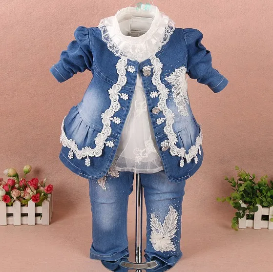 3 шт. джинсовая куртка для девочек с кружевом и цветочным принтом|clothing sets|baby girlgirl