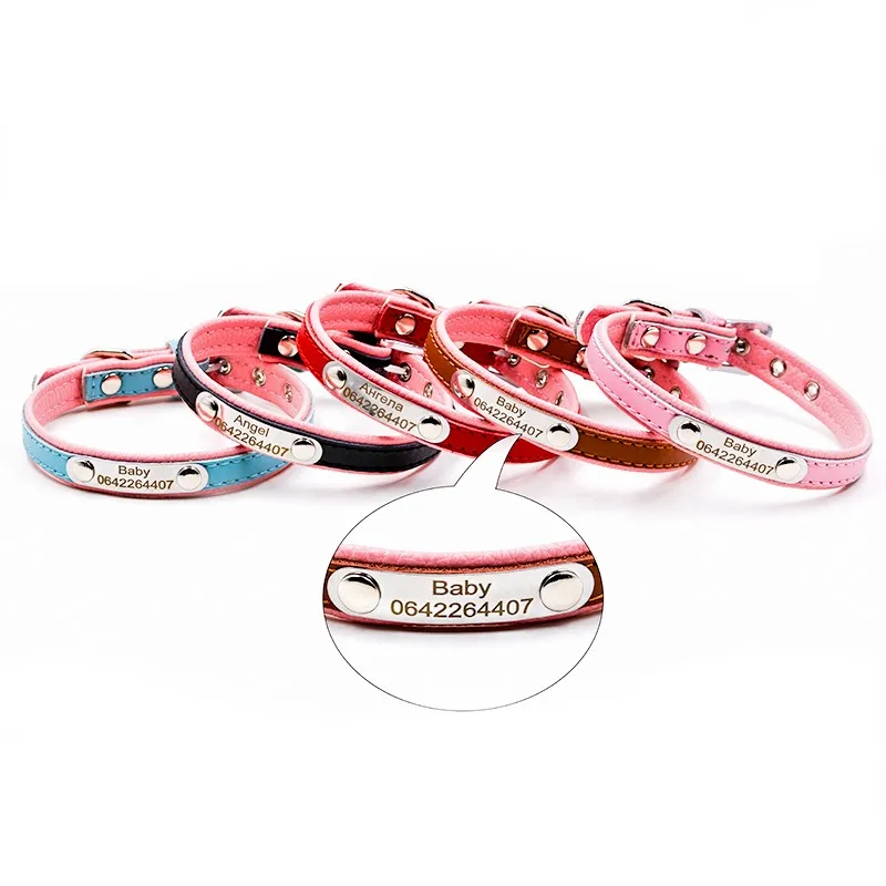 

Hot selling Genuine leather personalized pet dog collar free engraving DIY cat collar real leathercat pet collar dog name collar