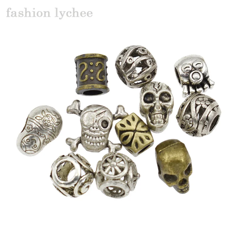 Модные lychee 11 шт. Винтажные бусины Viking череп дреды набор для женщин и мужчин уникальные инструменты для наращивания волос ювелирные изделия