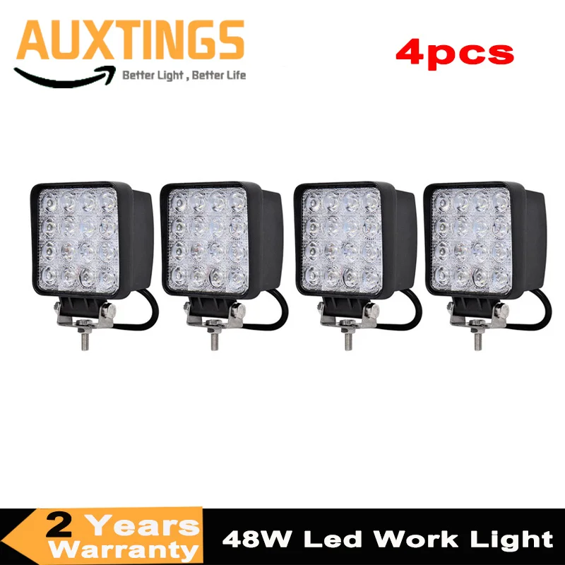 DE Stock Free Tax 4Pcs 4Inch 48W 12V 24V LED Work Light Spot/Flood Square Driving Lights Offroad 4WD Trailer Motorcycle Truck