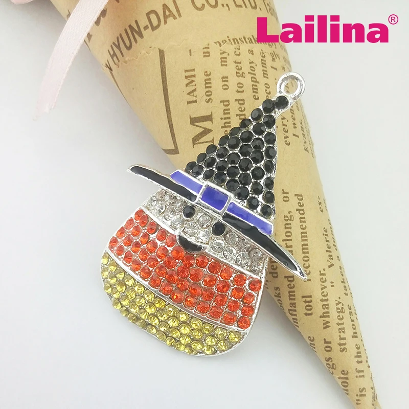 Верхнего качества бесплатная доставка Хэллоуин розовый кукуруза с черной шляпой ожерелье Ринестоун массивный шарм-подвеска.