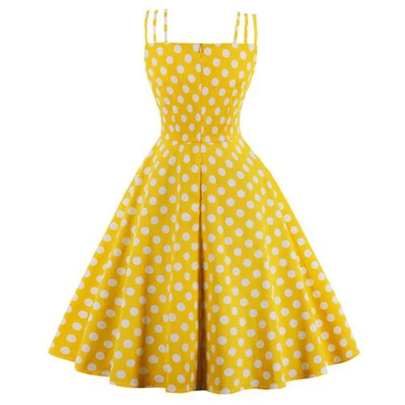 Винтажное платье Мэрилин Монро на тонких бретельках летнее в желтый горошек с