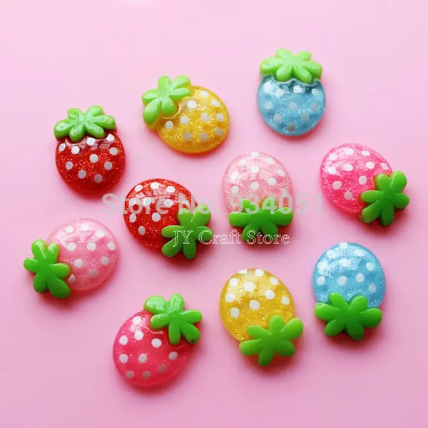 

100pcs/lot Glitter Polka Dots Strawberry Resin Flatback Cabochon Assorted Colors Scrapbooking DIY Decor 19mm Free Shipping