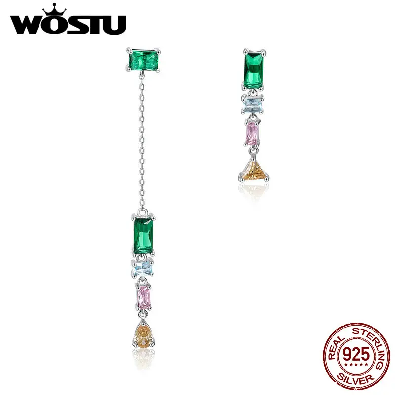 WOSTU новые трендовые 925 пробы серебряные многоцветные CZ Висячие серьги для женщин Роскошные серебряные ювелирные изделия подарок для девушки CQE408