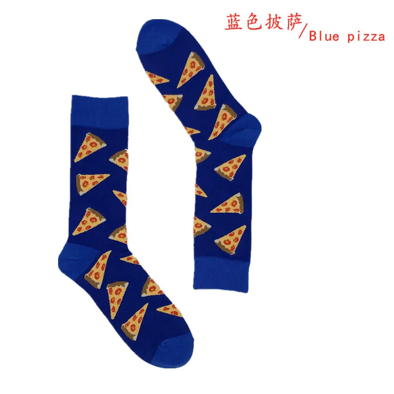 Blue pizza PEONFLY, мужские носки из чесаного хлопка, Харадзюку, уличные, хип-хоп, забавные, счастливые носки, цветные, с рисунком авокадо, длинные носки для мужчин - Цвет: Blue pizza