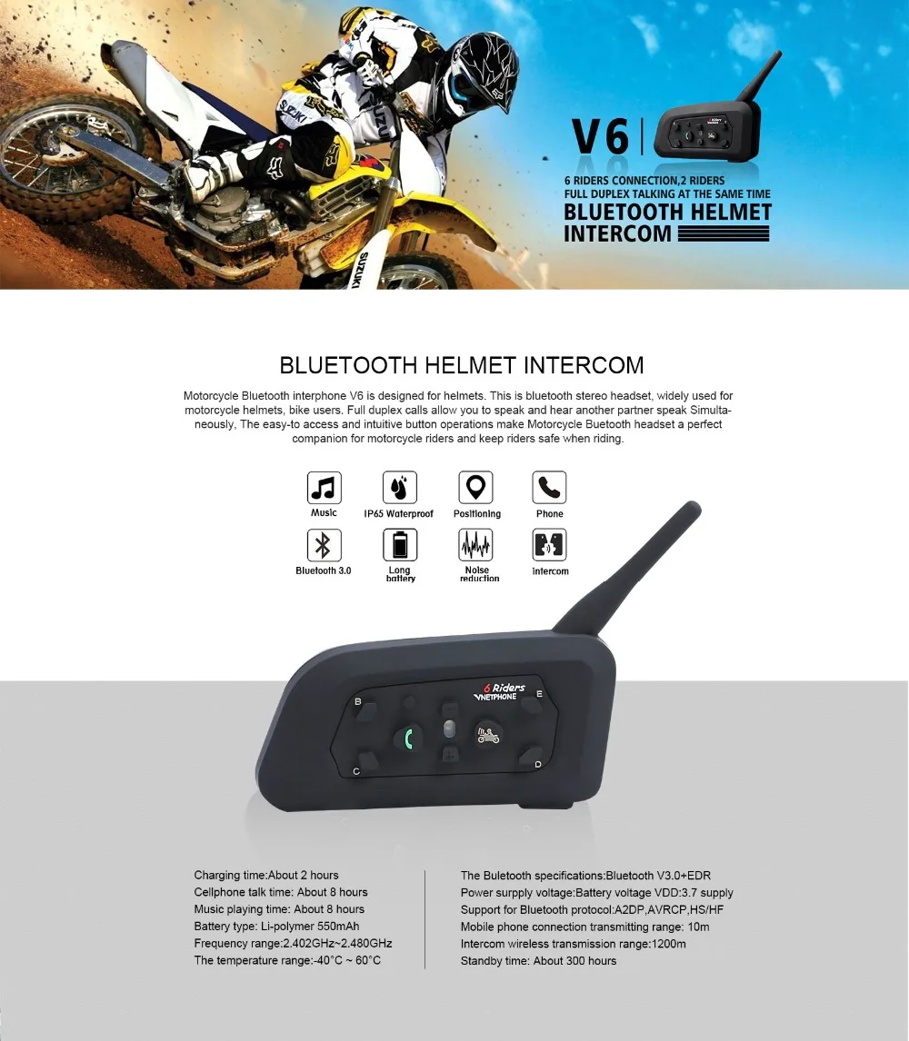 Vnetphone 2 шт. V6-1200M мотоциклетный Bluetooth шлем домофон для 6 всадников Casco Walkie Talkie Переговорная гарнитура с микрофоном