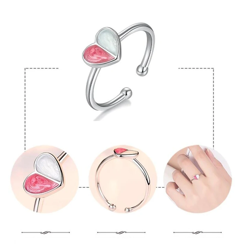

Crystal Heart Love Shape Ring for Women Silver Plated Crystal Love Heart Shaped Ring Silver Color Opening Rings Wedding jewelry