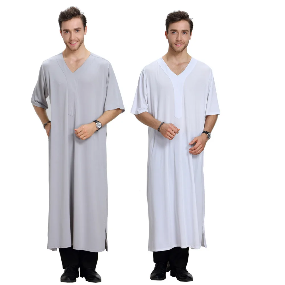 Muslim Men Arabic Islamic Hombre Summer Short Sleeves Thobe For Men kaftan Homme Muslim Clothes Abaya Baju Muslim Pria CN-052