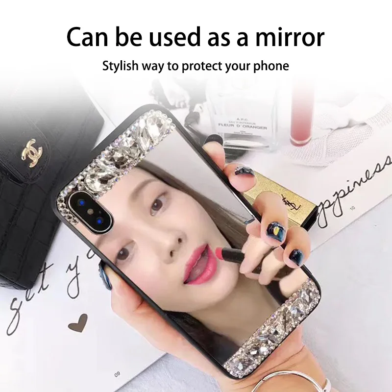 Ascromy Shining Diamond Mirror Case For Samsung Galaxy S9 S8 Plus Protector Tempered Glass Back Funda Note 9 8 |